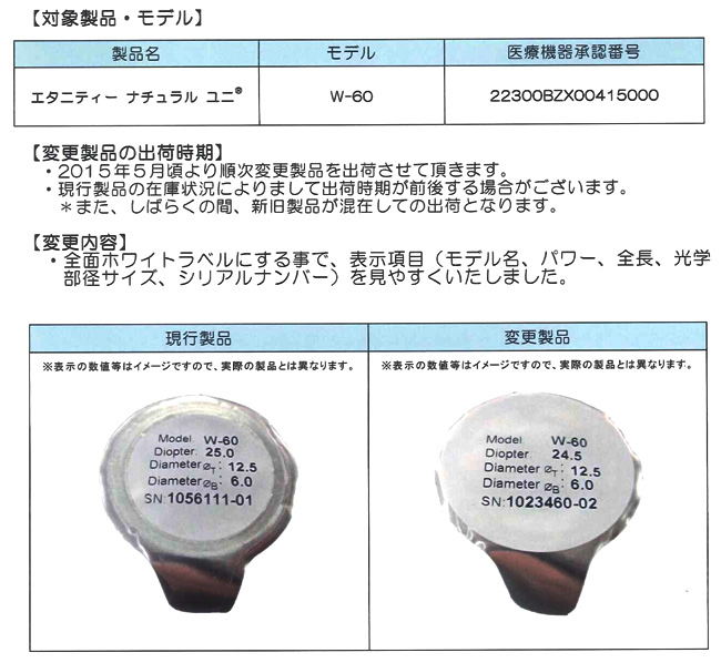 「エタニティー　ナチュラル　ユニ」容器天面ラベルの印刷デザイン変更のご案内